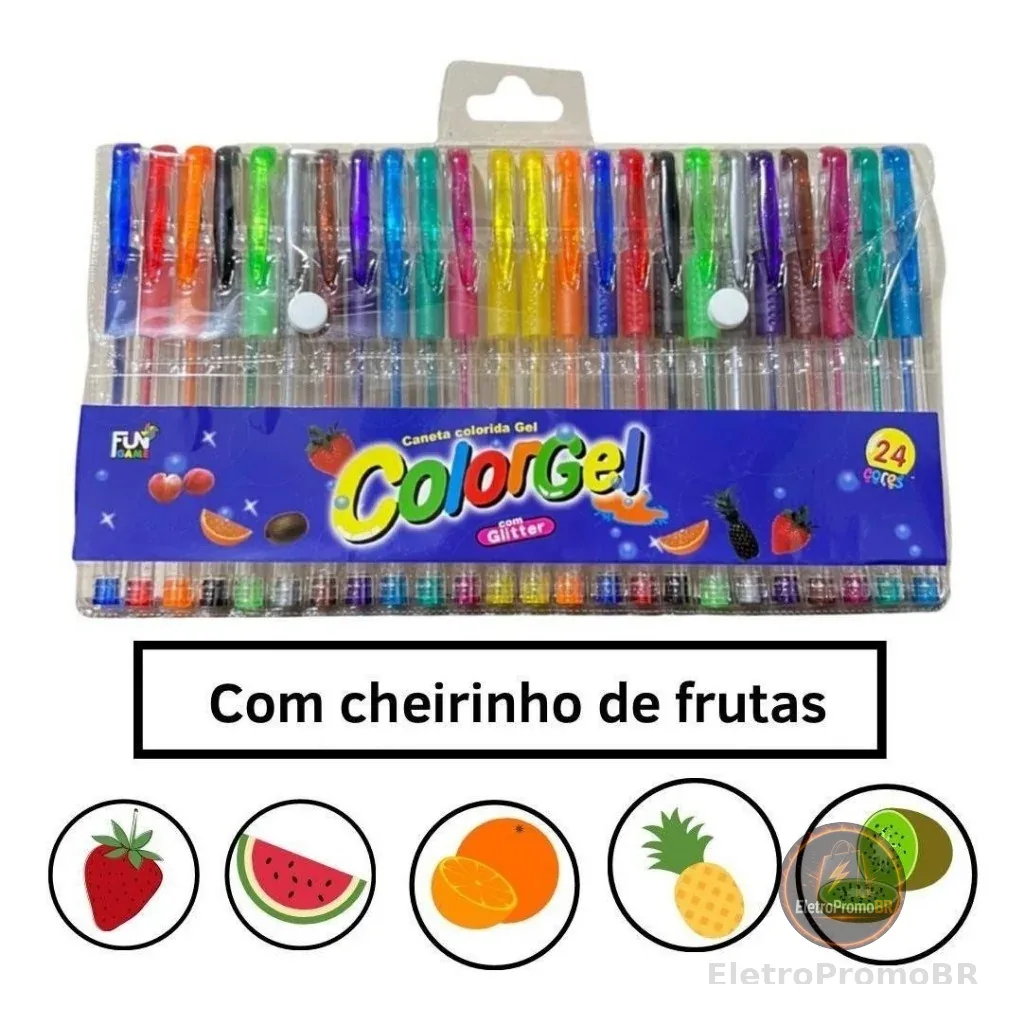 Canetas Gel Cheirinho de Frutas Coloridas Perfumadas Glitter Neon Tons Pastel Kit com 6/8/10/12/24