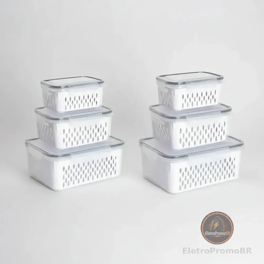 Kit 6 Organizadores Geladeira Alimentos Vegetais Com Tampas Branco-6pcs