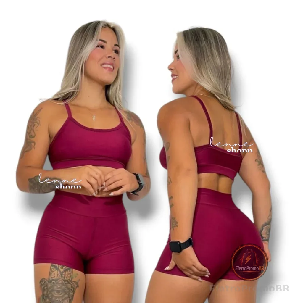 Conjunto Academia Fitness Short e Top Cintura Alta Moda Fitness LISOS