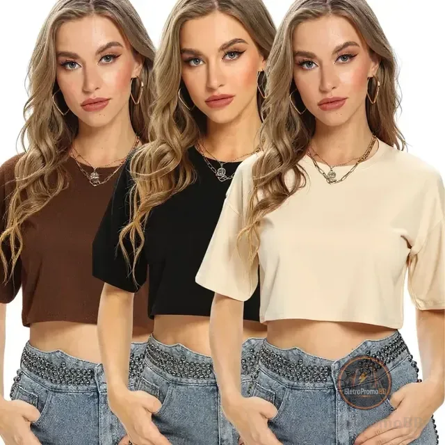 Kit3 Blusa Cropped Feminina Oversized Malha Premium Soltinha