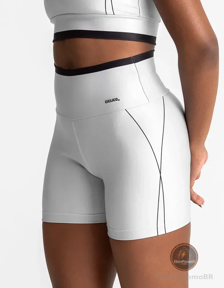 Shorts Feminino Academia Cós Alto Zero Transparência Fitness Cinza Liso G