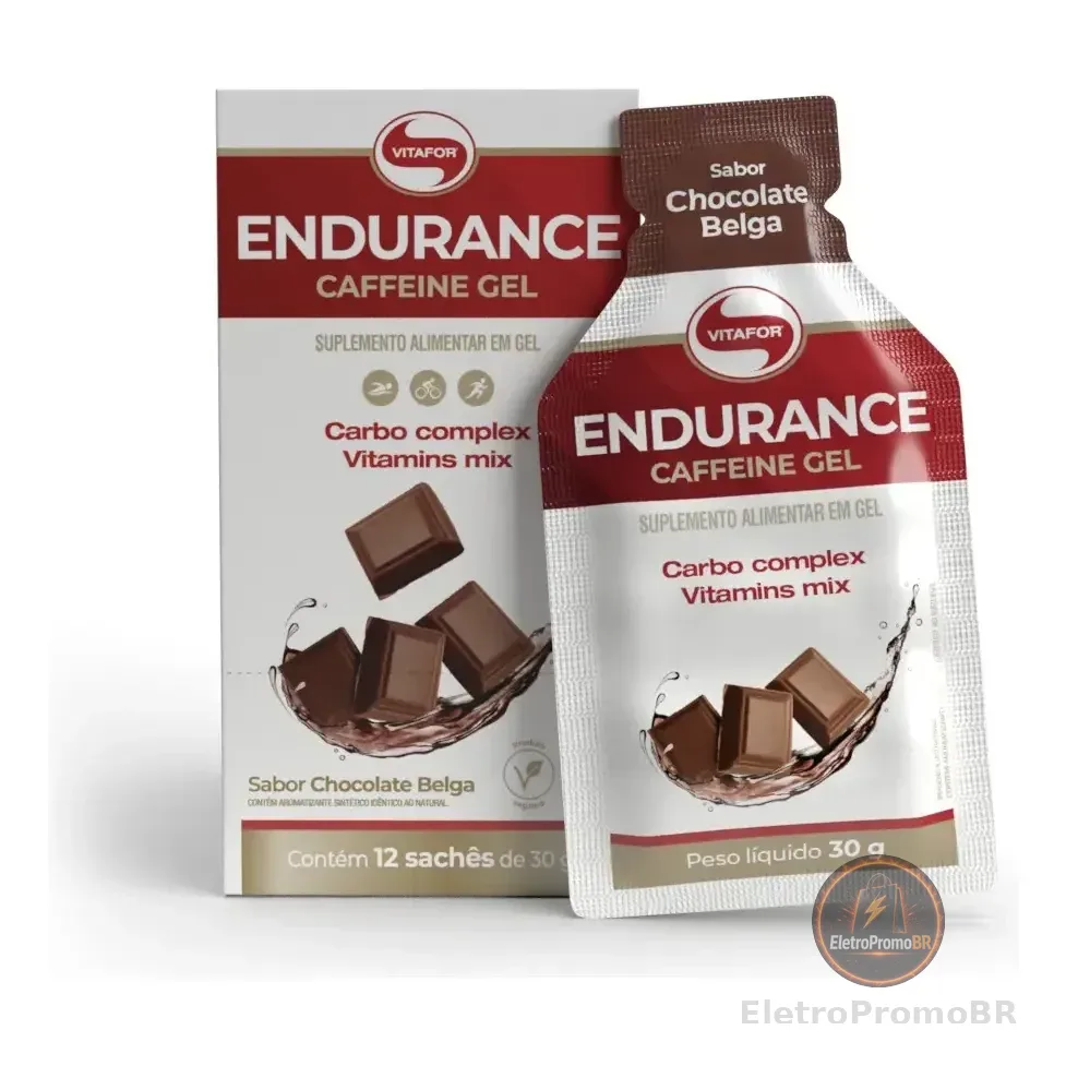 Suplemento Endurance Caffeine Gel 12 Sachês 30g Vitafor Chocolate Belga
