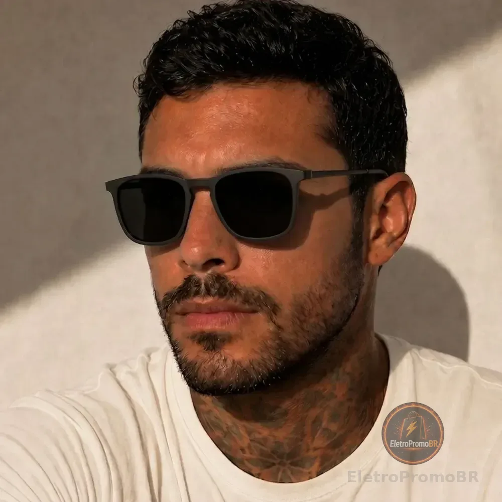 Óculos De Sol Masculino Moderno Estiloso Casual Uv Premium Quadrado Preto