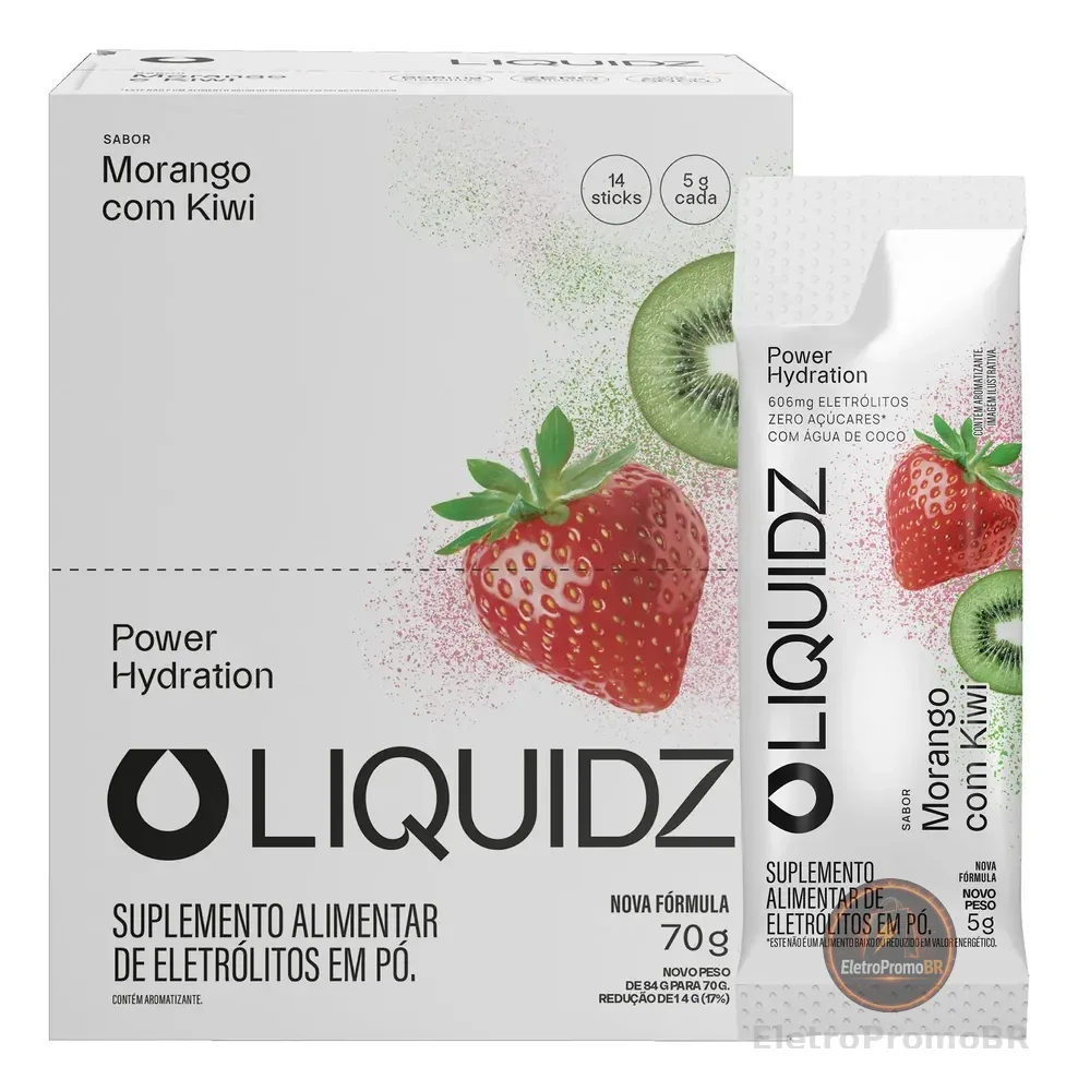 Liquidz® Eletrólitos Zero Açúcar Morango Com Kiwi  14 Sachês Moranco Com Kiwi