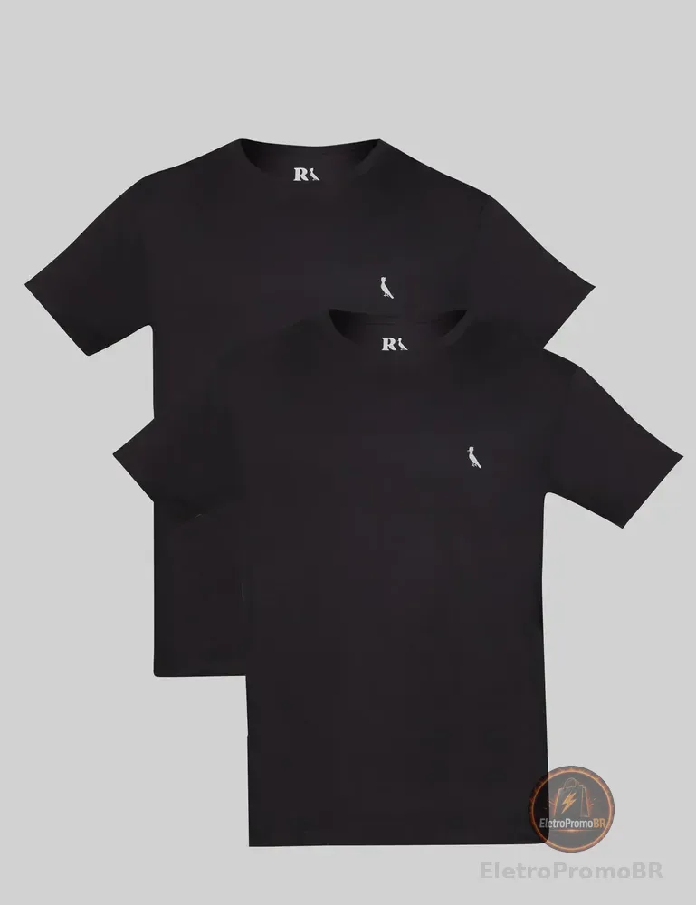 Kit Duas Camisetas Regular Essence Reserva Preto/preto Liso G