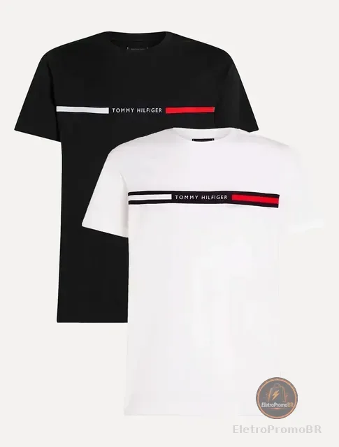 Kit Camisetas Tommy Hilfiger Chest Insert Branca/preta 2un