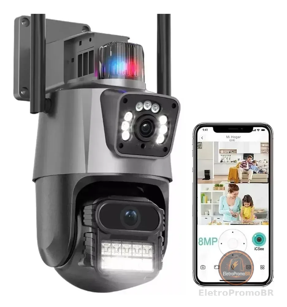 Câmera Segurança Wifi Ip Lente Dupla 2x 3mp Externa 360° Cinza