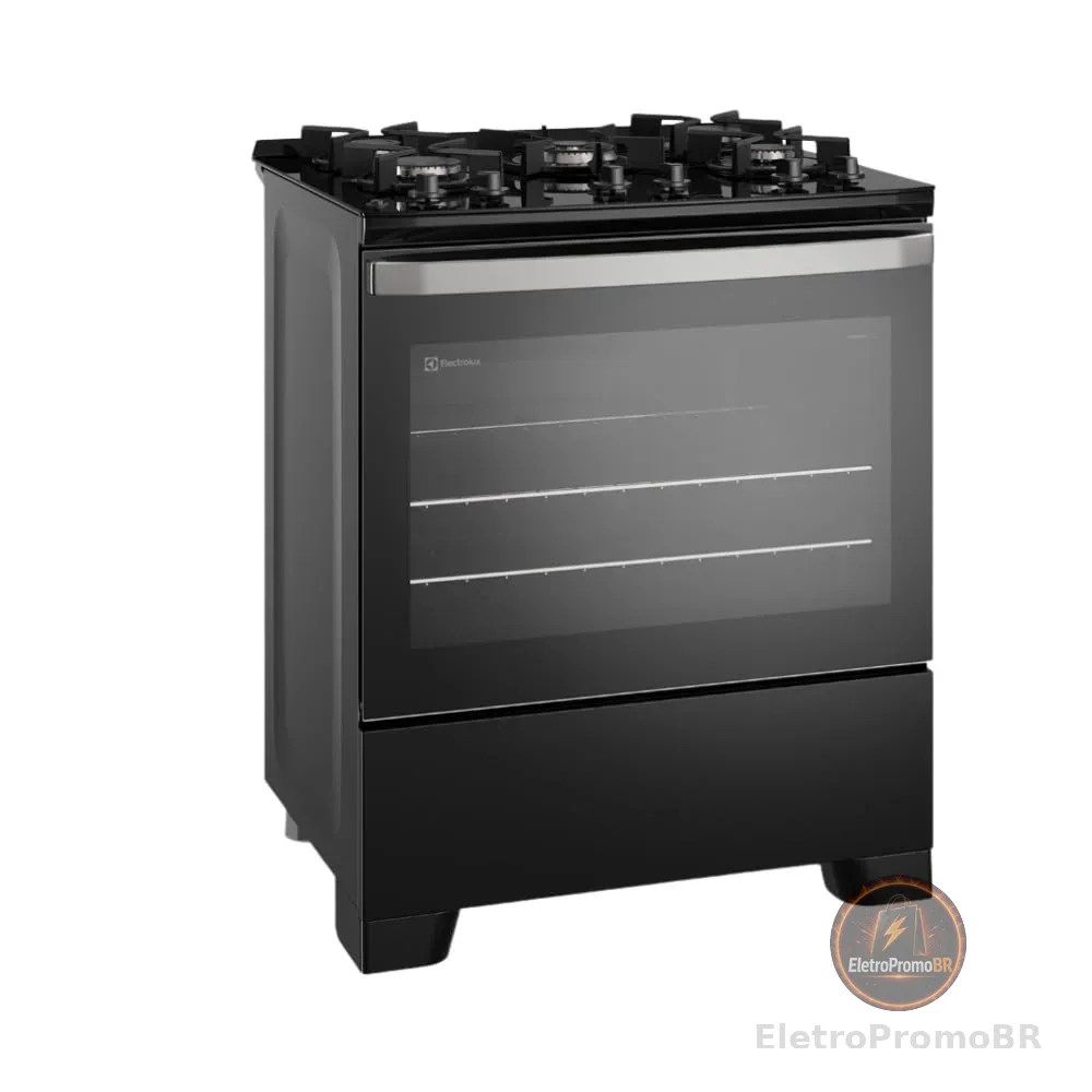 Fogão de Piso 5 Bocas à Gás Electrolux FE5GB Efficient com Mesa de Vidro Preto Bivolt