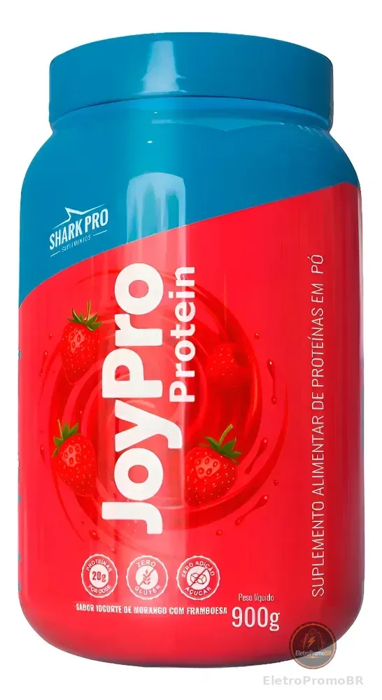 Whey Joypro Shark Pro 900g Proteína Com Colágeno E Vitaminas Iogurte De Morango C/ Framboesa