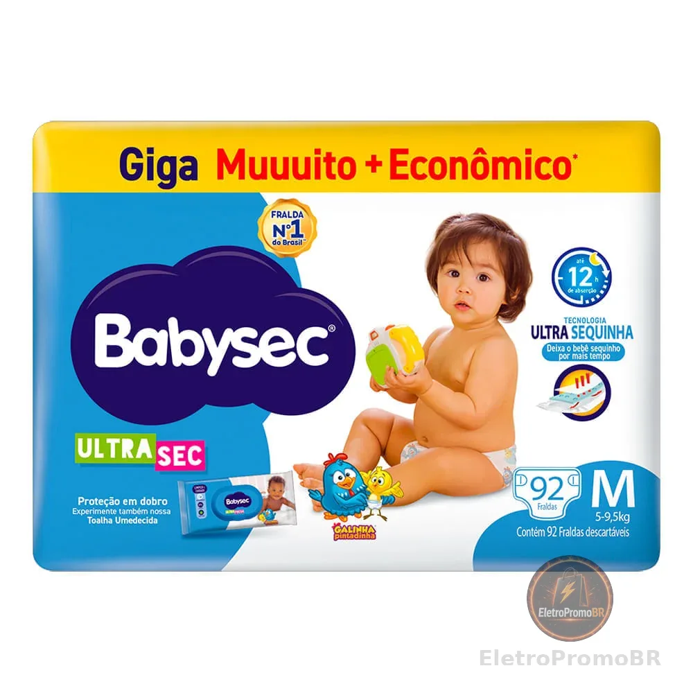 Fralda Descartável Babysec Galinha Pintadinha Ultrasec Giga M 92 Unidades