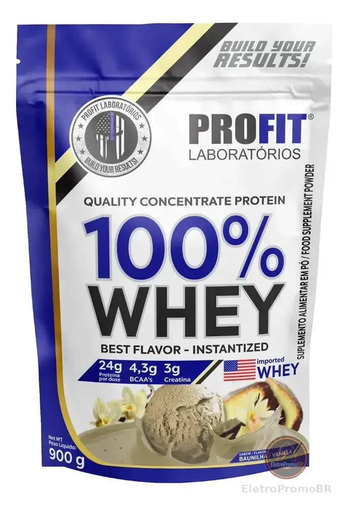 100% Whey - Isolado E Concentrado Refil 900g - Profit Sabor Baunilha