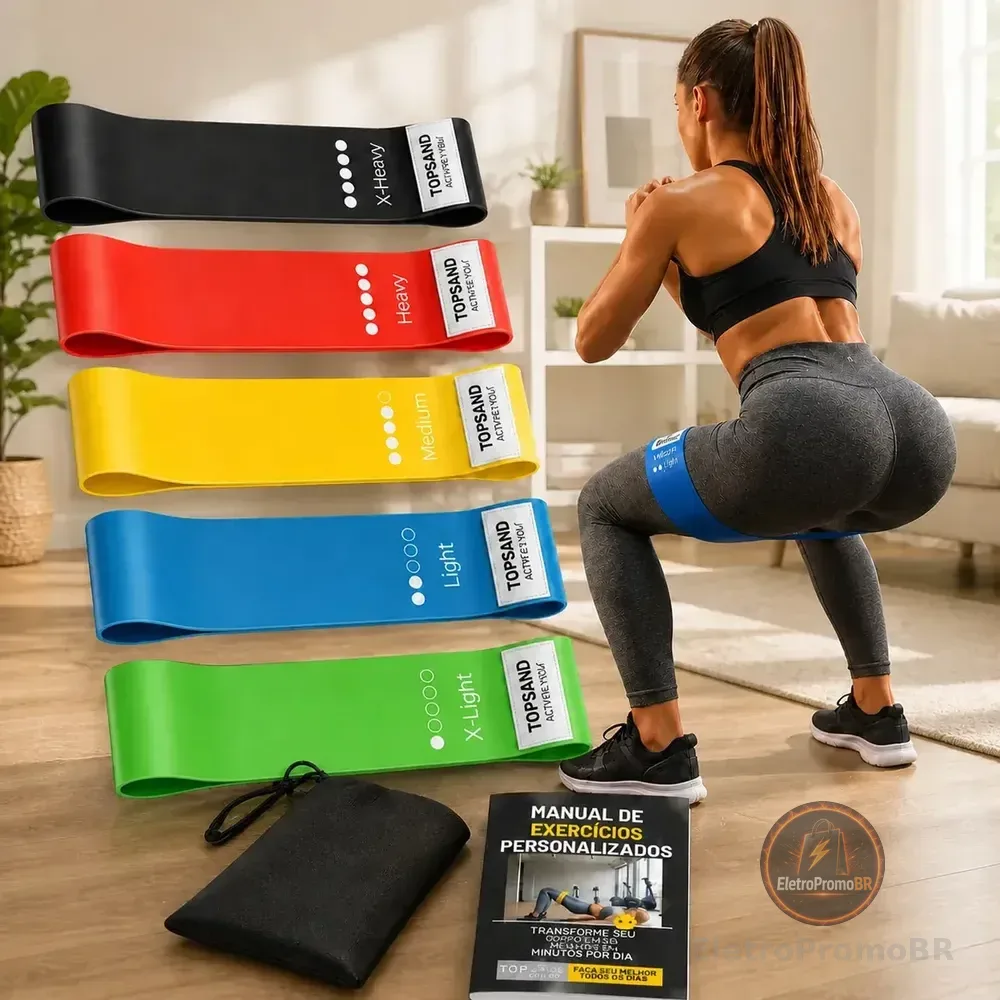 Kit 5 Faixas Elásticas Mini Band Super Band P/ Treino Exercícios Academia Funcional Fisioterapia Resistência Extensor Esporte Ginástica Pilates Cross Training + Manual de Treinos – TOPSAND Activewear