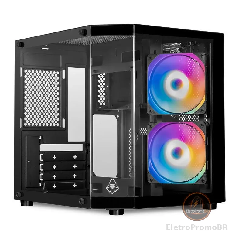Gabinete Gamer Aquário Mancer CV700M, Mini-Tower Lateral de Vidro Com 2 Fans  Preto MCR-CV700M-BK-2F
