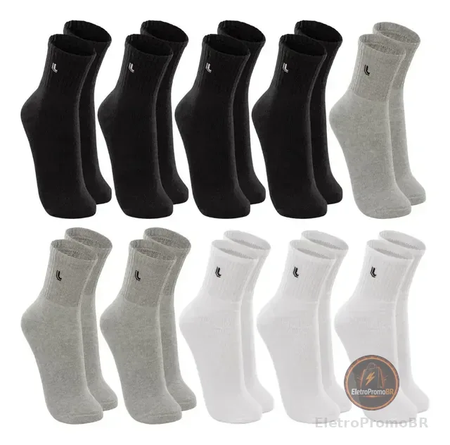 Kit 10 Pares Meia Lupo Original Masculina Cano Médio Algodão