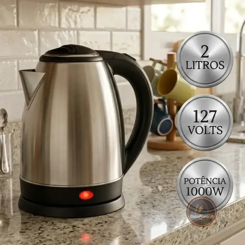 Chaleira Elétrica Inox 2 Litros Jarra Desligamento Automático Aquecimento Rápido Bule Pítia