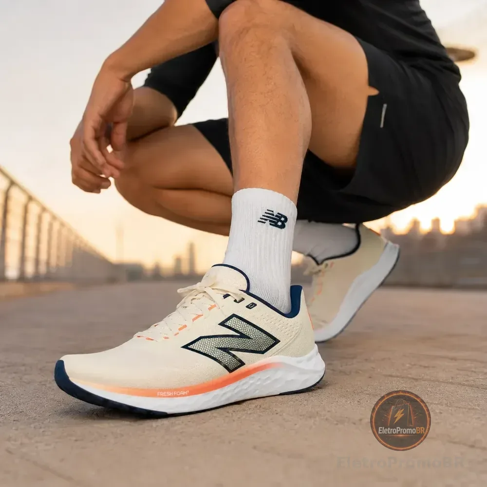 Tenis De Corrida Masculino New Balance Arishiv4 Fresh Foam Off White/ Marinho/ Lja 41 Br