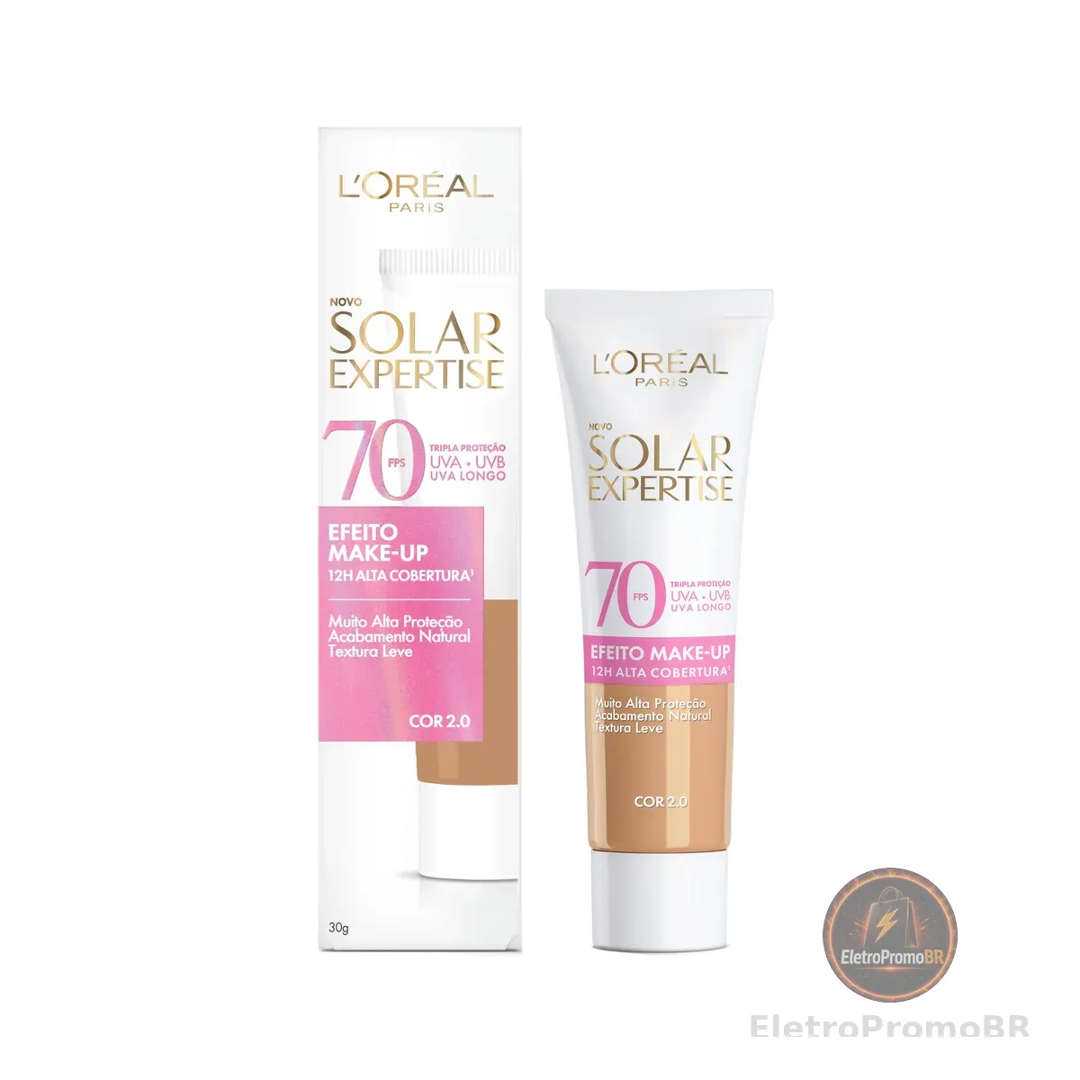 Protetor Solar Facial com Cor FPS 70 Alta Cobertura - L'Oréal Paris Solar Expertise Efeito Make Up - Cor 2.0 30g | Efeito Makeup 2.0