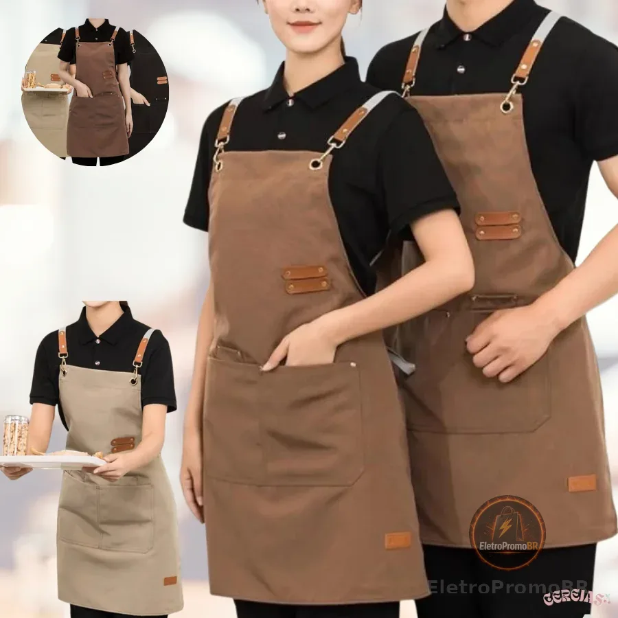 Avental Unissex Cozinha Profissional Dois Bolsos Frontal Ajustável
