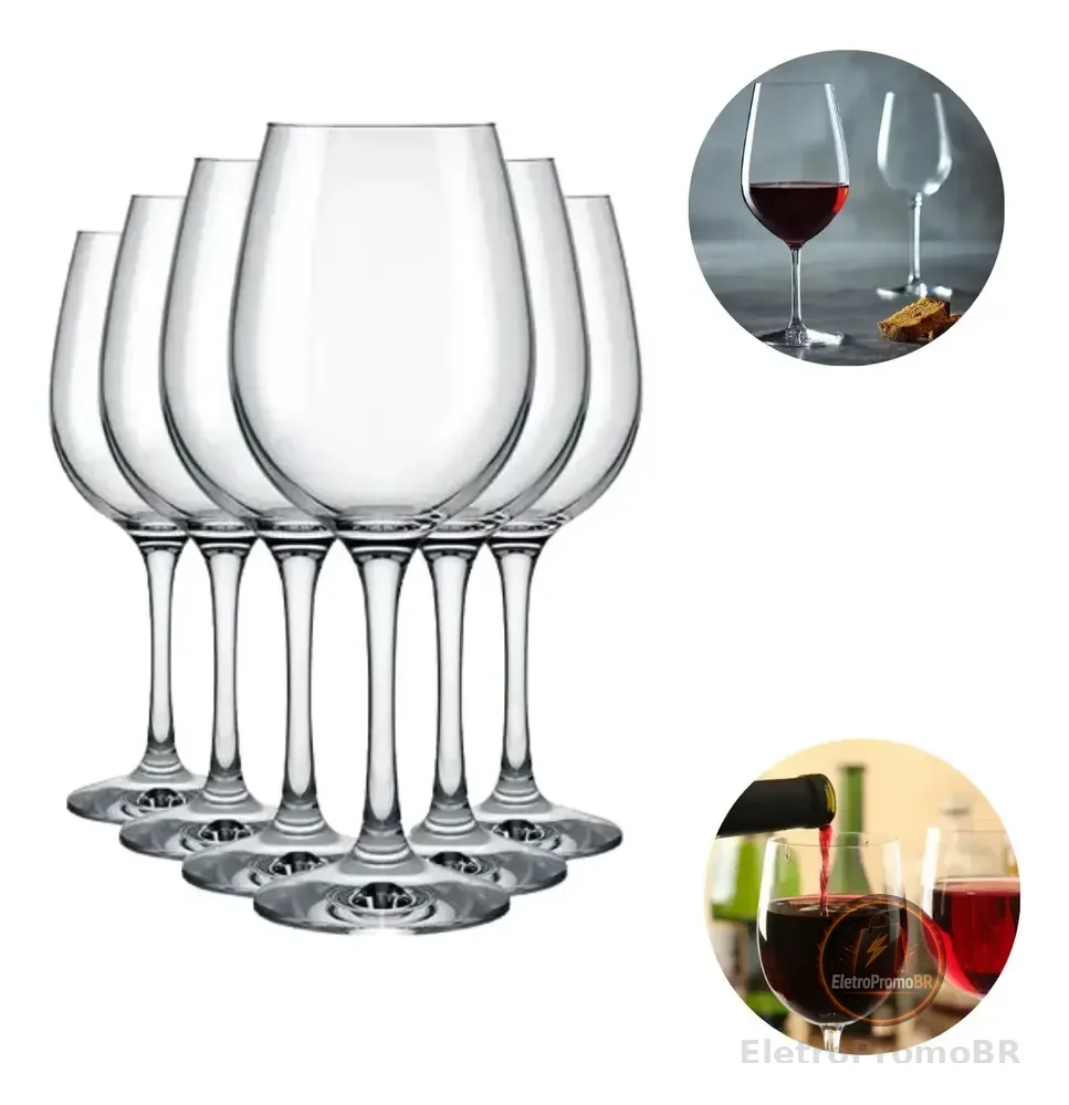 Jogo 6 Taças Vinho Tinto 450ml Cristal Titanium Gastro  Cristal
