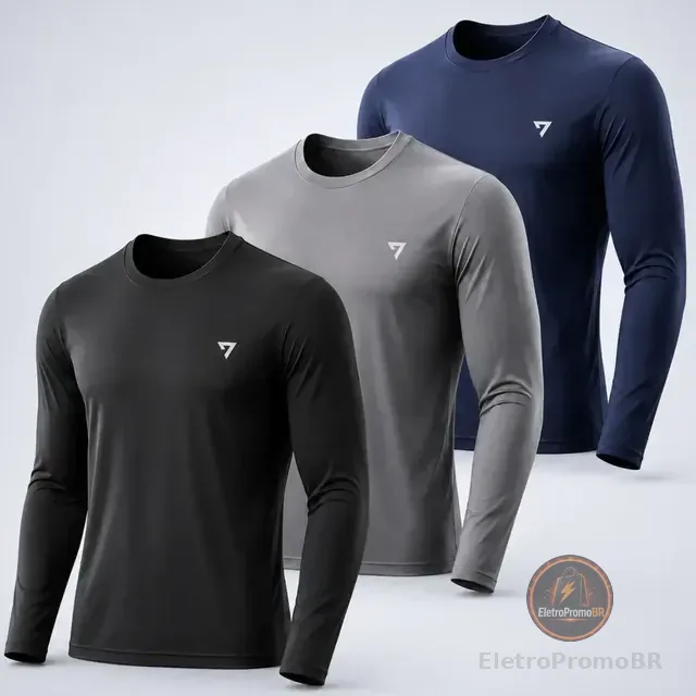 Kit 3 Camisetas Térmicas Masculina Segunda Pele Camisa Uv50-