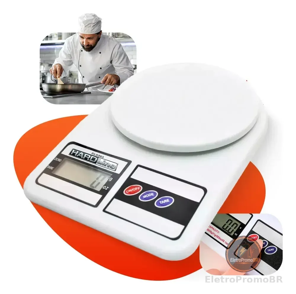 Balança Digital De Precisão 10kg Cook Cozinha Para Uso Domestico E Profissional Fitness Ideal Para Dietas Treinos Alimentos Confeitaria Nutrição Branco Hardline