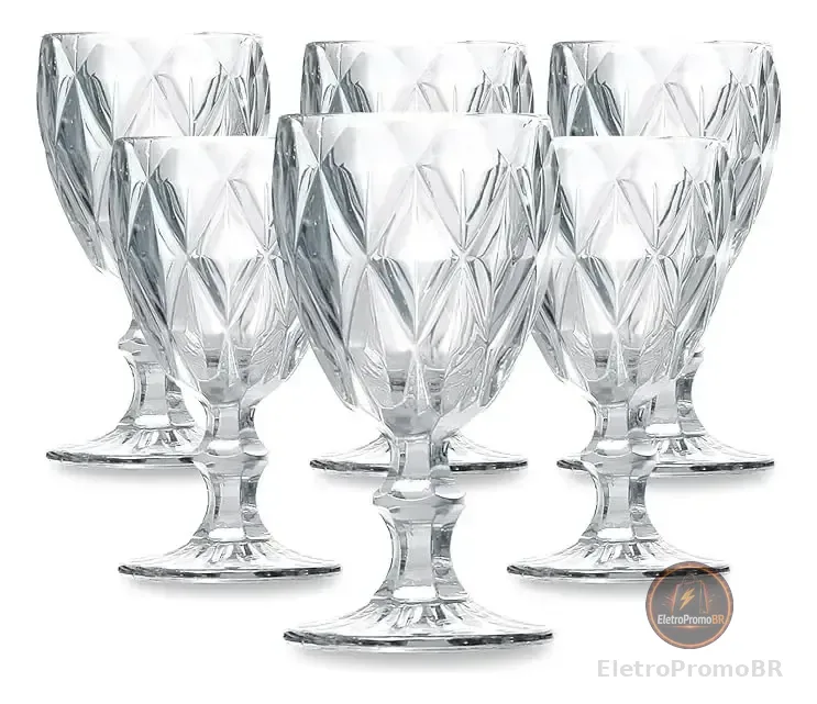 Conjunto de Taças de Vidro 340ml Diamond Line - 6 Peças Transparente
