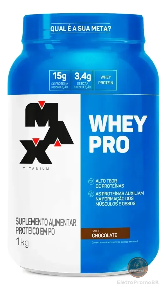Whey Protein 1kg Whey Pro Max Titanium Sabor Chocolate BCAA e Aminoácidos