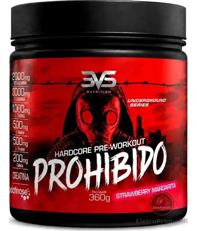 PROHIBIDO PRÉ TREINO 360g - Sabor: Strawberry Margarita (Morango) - A Combinação Perfeita de 8 Ingredientes que proporcionam energia do início ao fim do seu Treino