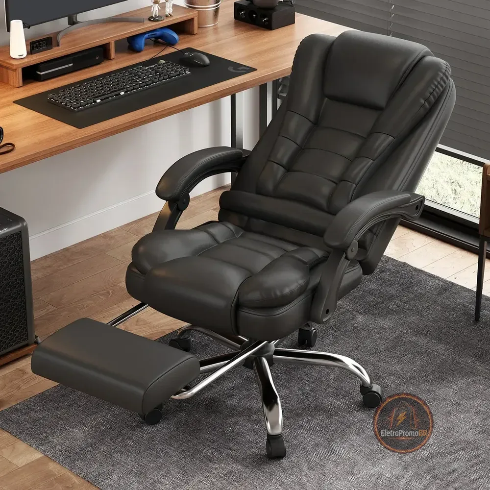 Cadeira Executiva Sweet Studio Ergonômica Preta, Com Apoio de Pés e Encosto Reclinável
