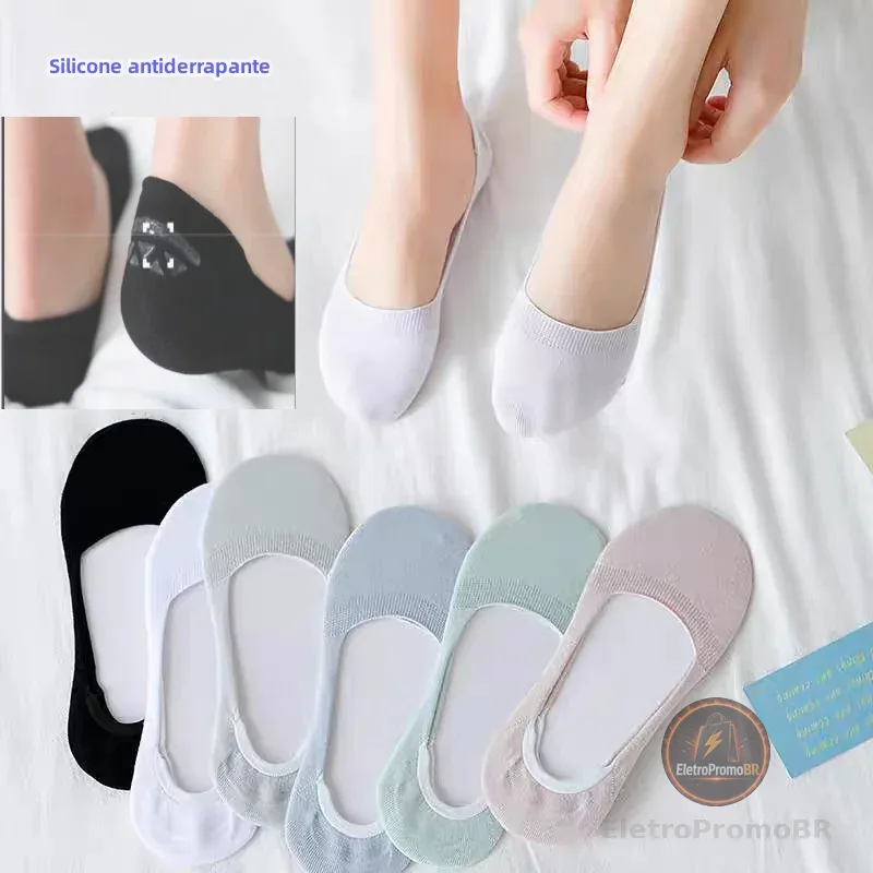 3/6/12 pares de meias femininas de algodão invisíveis antiderrapantes de silicone tamanho 35-40