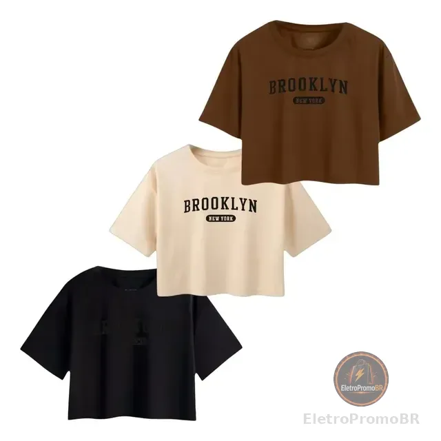 Kit 3 Cropped Feminino Brooklyn Oversized