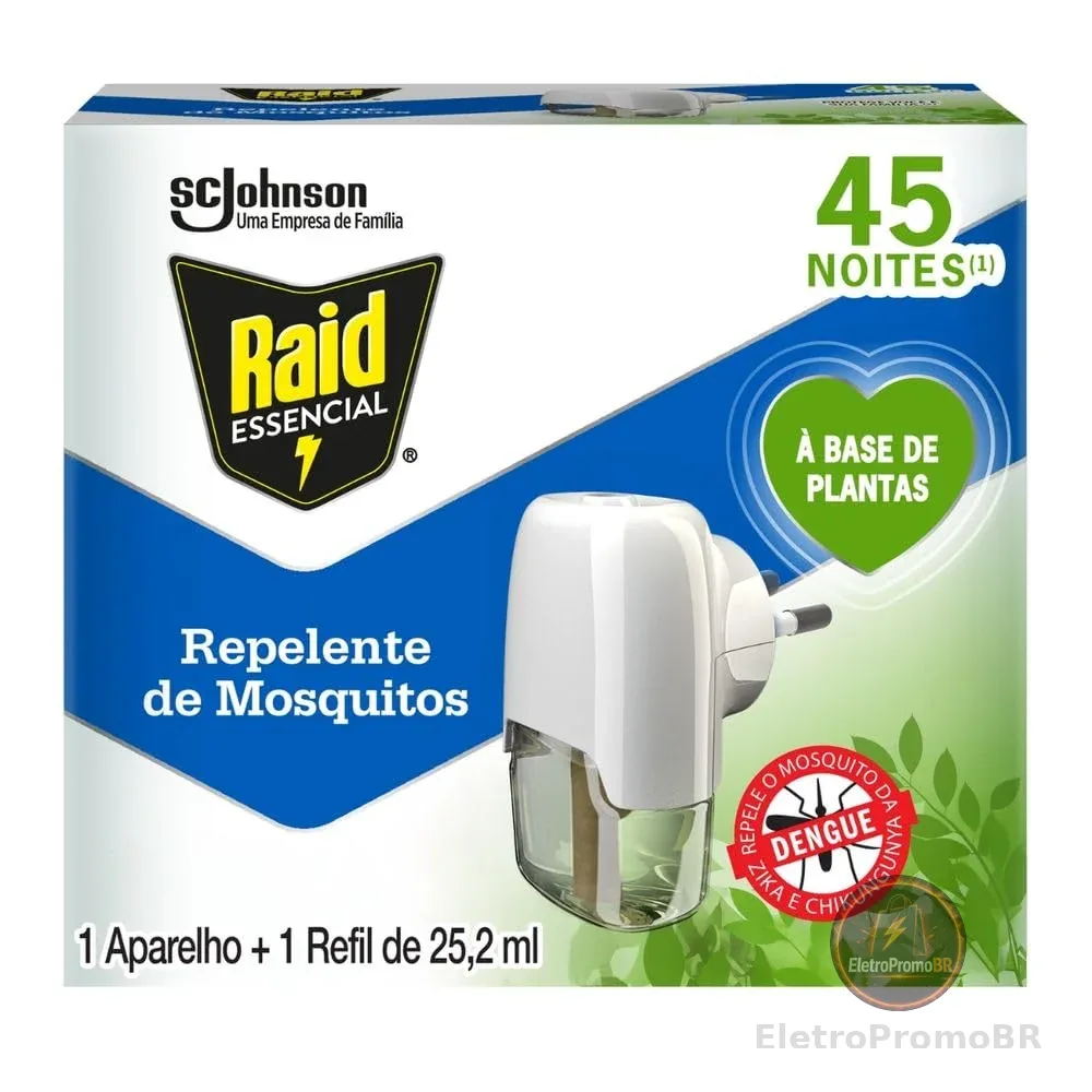 Raid Essencial Repelente Elétrico Líquido Base de Plantas Aparelho e Refil
