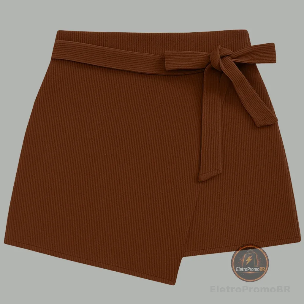 Short Saia Feminino Laço Frontal Detalhe Assimetrico Cintura Alta