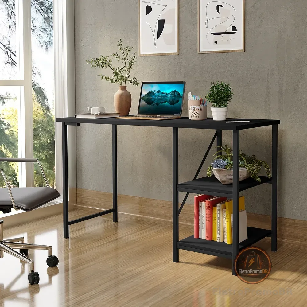 Escrivaninha Mesa Office Estudo Estilo Industrial Cor Preto 1,10m Klm Store