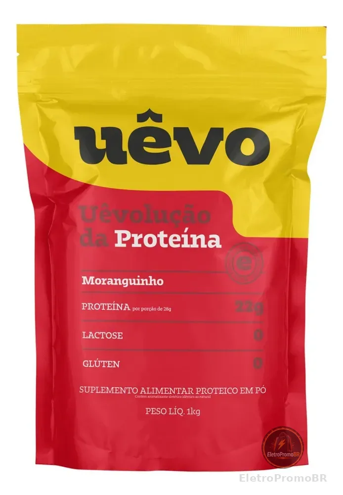 Proteína Uêvo 1kg - Sabor Morango - Suplemento Proteico