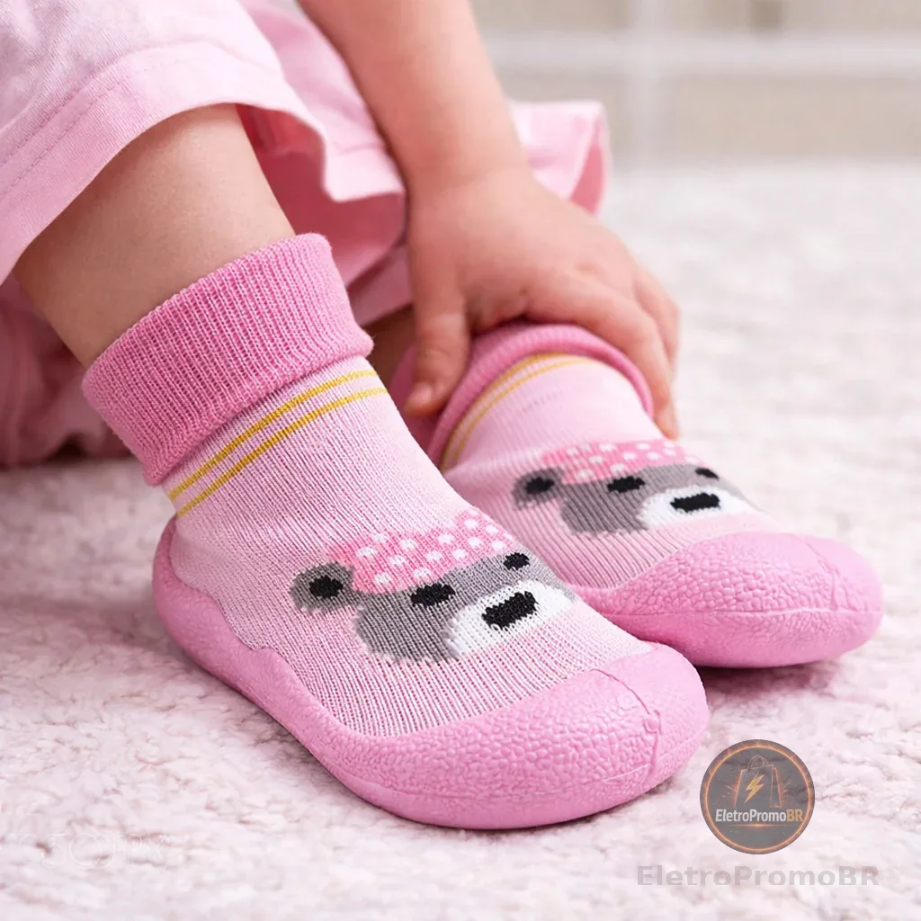 Meia Infantil Menina Bebê Sola Antiderrapante Macia Leve Confortável Dia Dia