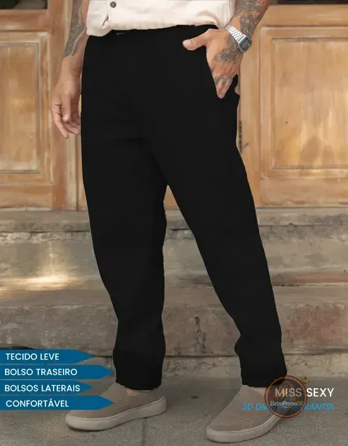 Calça Linho Masculino Social Casual C/bolsos Tecido Premium
