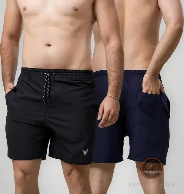 Kit 2 Bermuda Short Tactel Academia Corrida Praia Masculino