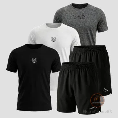 Kit 5 Peças Dry 3 Camisetas e 2 Bermudas Alpha