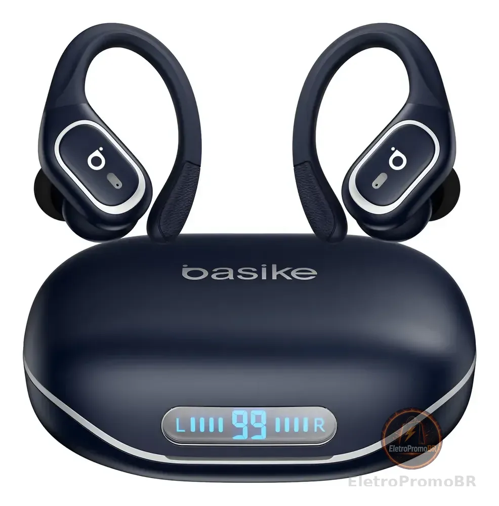 Basike Fone De Ouvido Bluetooth 6.0 Esportivo Sem Fio Gancho Intra-auricular,estéreo,Com display Led, Tws, Ipx5, Enc, Suporta Chamadas De Voz, Compatível Android E Ios, Cor Azul