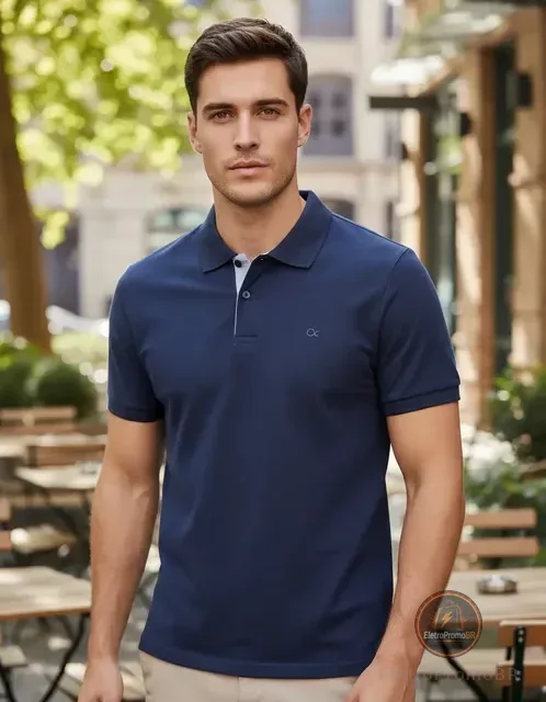 Camisa Masculina Social Gola Polo Ogochi Slim Manga Curta
