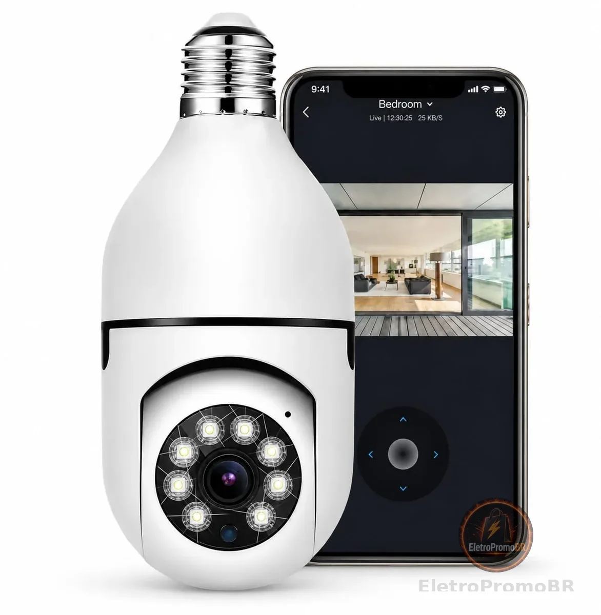 Câmera de Segurança IP WiFi Full HD 1080p, Visão Noturna Infravermelho, Detecção de Movimento, Áudio Bidirecional, Giratória, Prova D'água, Bivolt