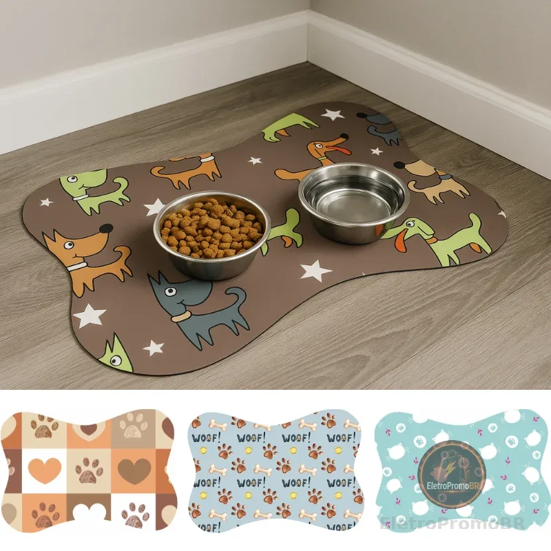 Tapete para Comedouro Pet Antiderrapante - Ossinho - 29cm x 43cm