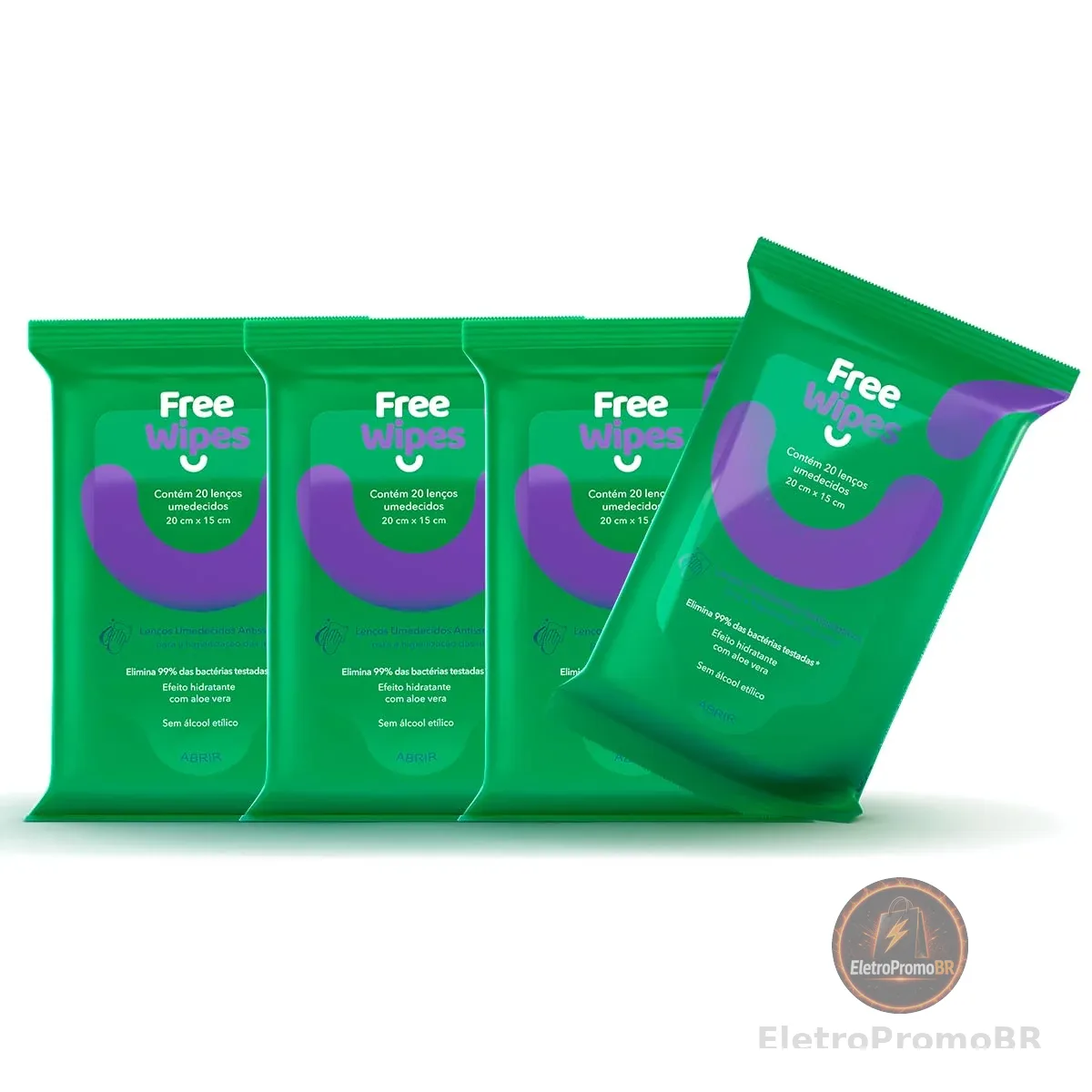 Free Wipes Lenço Umedecido Antisséptico - Pack com 4 unidades