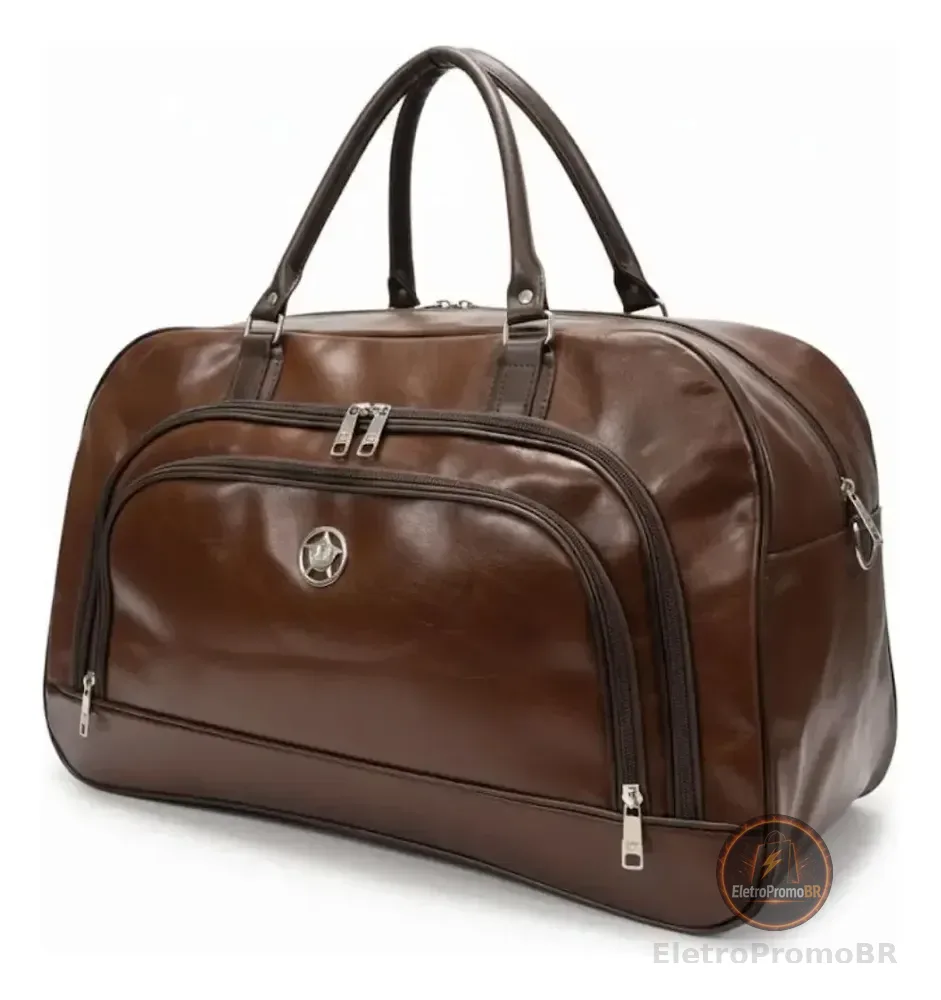 Bolsa De Viagem Luxo Couro Sintético Resistente Premium Cor Marrom