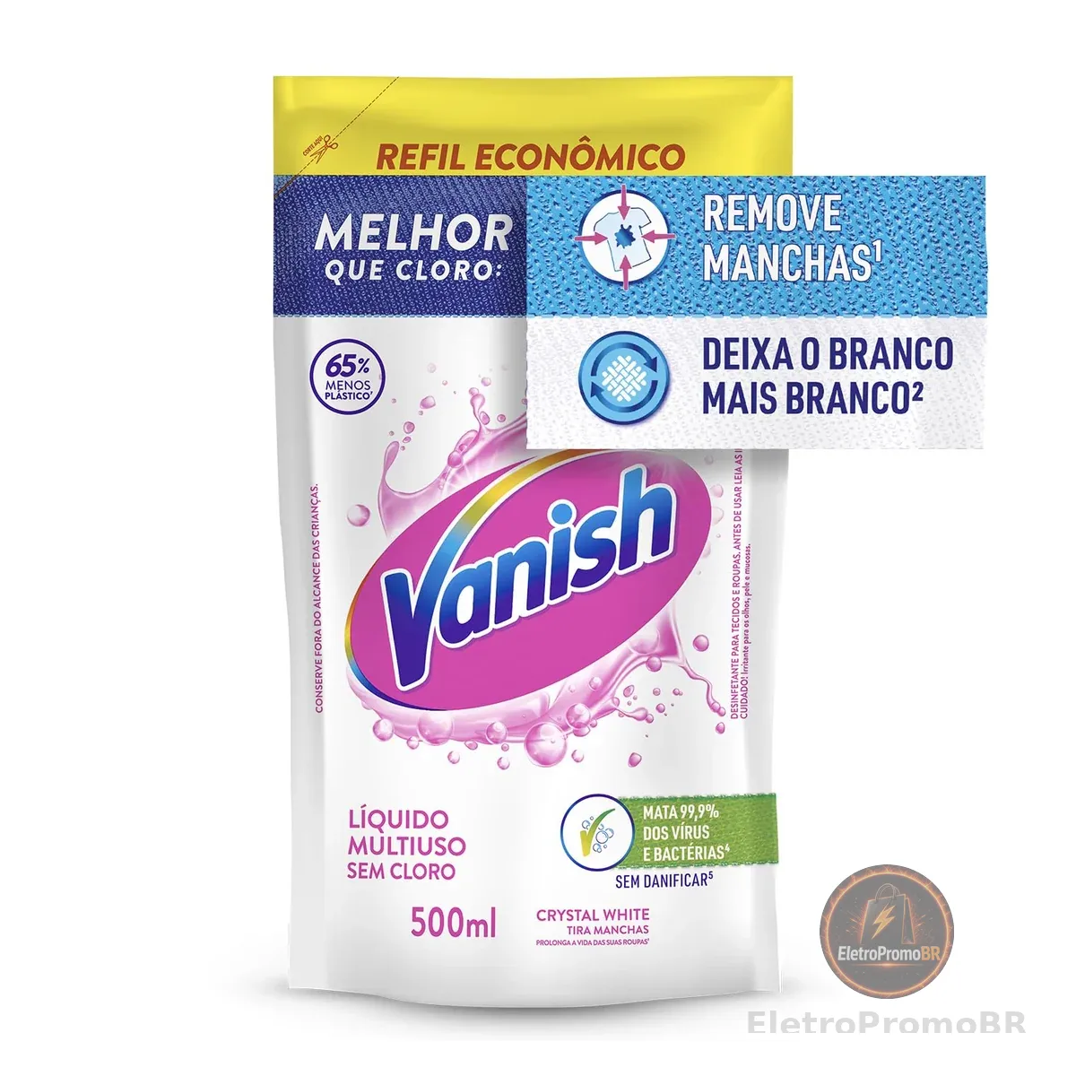 Tira Manchas Vanish Líquido Crystal White para roupas brancas Refil Econômico 500ml