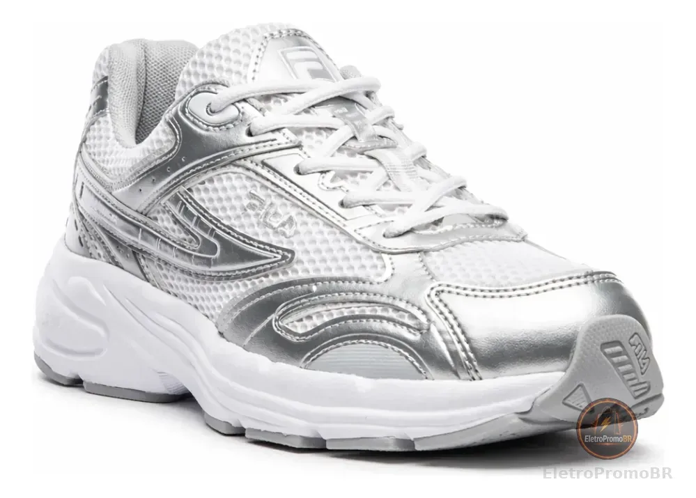Tênis Fila Feminino Runner 2k Casual Confortável Tratorado Prata/branco Geométrico 37 Br