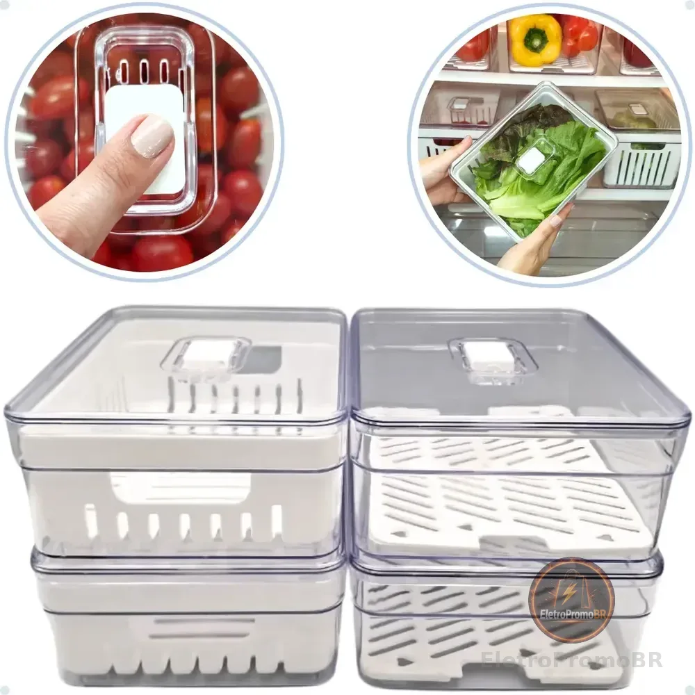 Kit 4 Organizador De Geladeira 2l Acrílico Frutas E Verduras