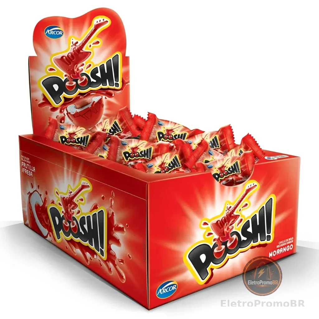 Chiclete Poosh Morango C/40 Unidades Arcor