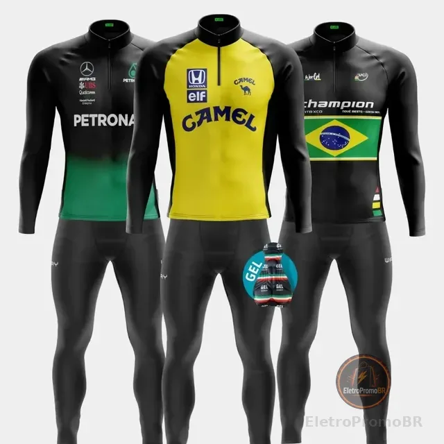 Conjunto De Ciclismo Masculino Camisa Manga Longa Calça Gel*